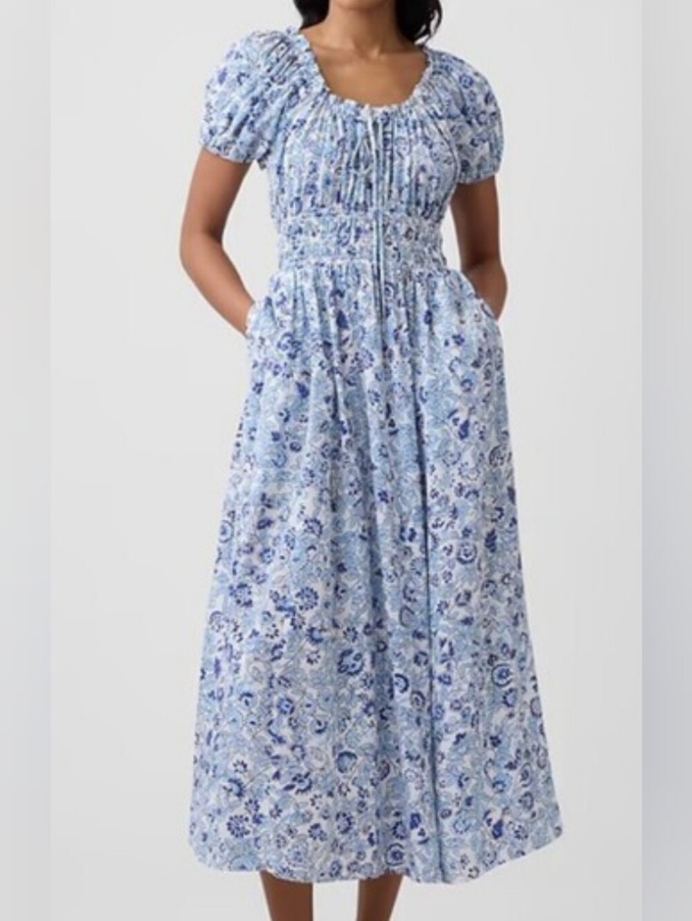 NWT - GAP Blue Floral Puff Sleeve Maxi Dress - Size M